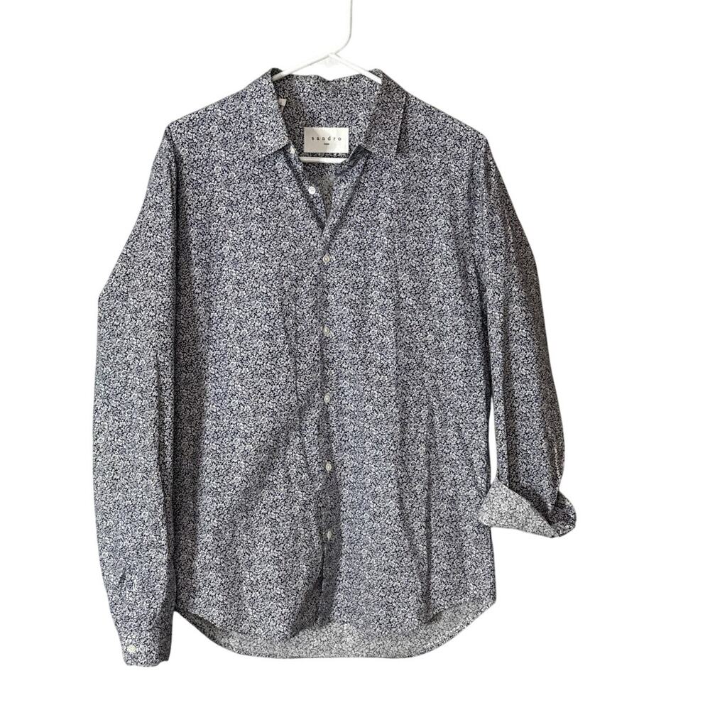 Sandro Paris Blue Flower Pattern Shirt‎ Size Large